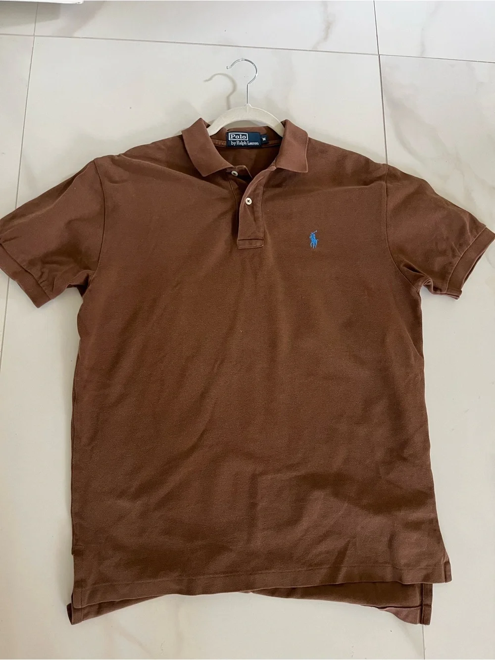 Vintage Ralph Lauren Brown Polo with Blue Pony Embroidery M